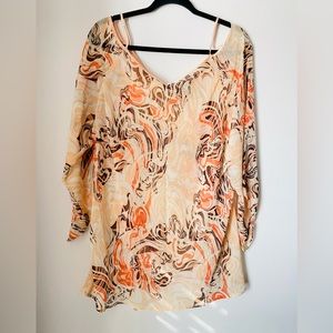 ASHLEY STEWART COLD SHOULDER SHEER FLORAL TOP